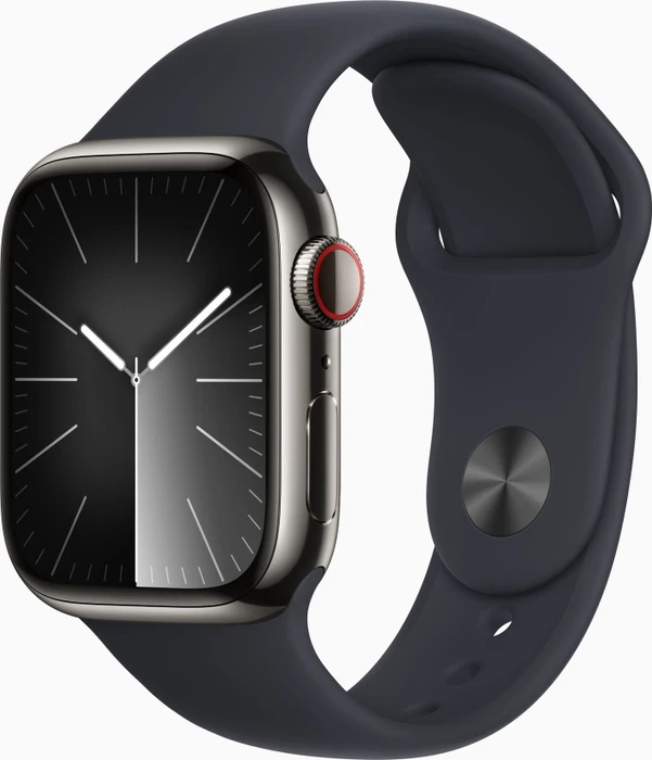 Apple Watch Series 9 (GPS + Cellular) 41mm Edelstahl graphit mit Sportarmband M/L Mitternacht