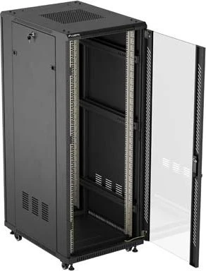 Lanberg 19" Rackschrank 32HE, freistehend, Flat Pack, Glastür, IP20, RAL 9004, 800mm tief