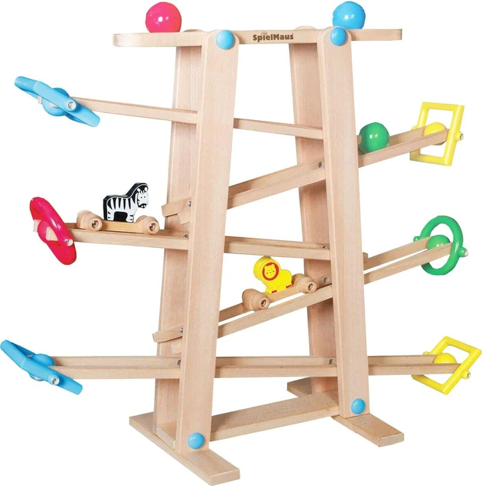 SpielMaus Holz Kugelbahn mit Rollelementen