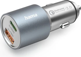 Hama Auto-Schnellladegerät 1x USB-C PD 1x USB-A QC 38W Metall silber