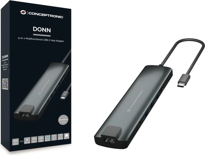 Conceptronic Multifunktionaler 9-in-1 Hub, USB-C 3.0 [Stecker]