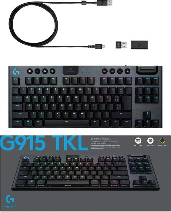 Logitech G915 TKL Carbon, LEDs RGB, schwarz, GL Tactile, USB/Bluetooth, DE