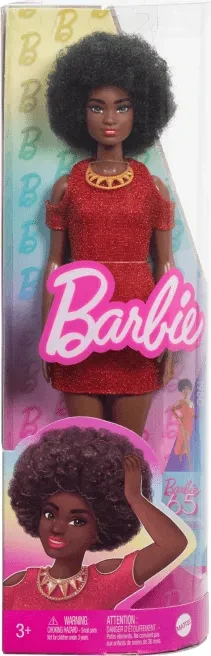 Mattel Barbie - Fashionistas mit Natürlichen Schwarzen Haaren, Rotem Kleid
