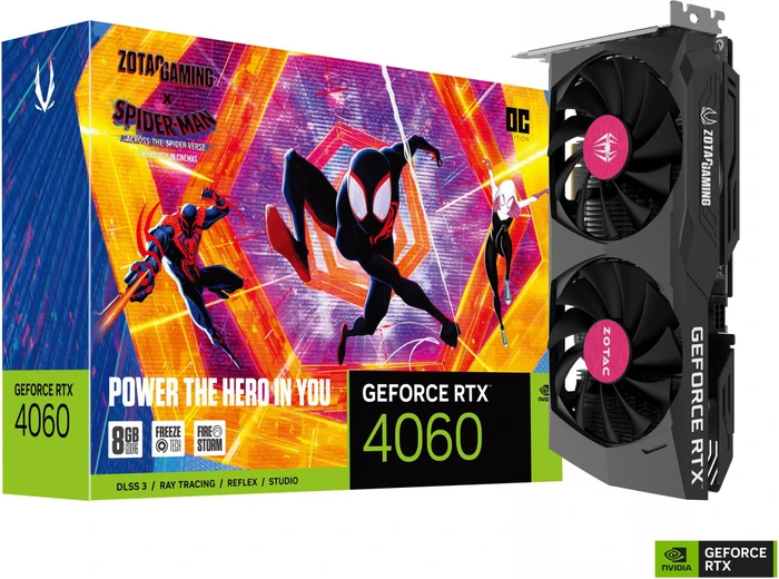 Zotac Gaming GeForce RTX 4060 Twin Edge OC SPIDER-MAN: Across the Spider-Verse Bundle, 8GB GDDR6, HDMI, 3x DP