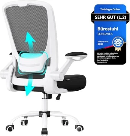 Songmics Bürostuhl mit klappbaren Armlehnen, schwarz/weiß