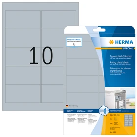 Herma Typenschildetiketten Special, 96x50.8mm, wetterfest, silber, matt, 25 Blatt (250 Etiketten)
