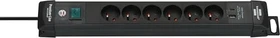 Brennenstuhl Premium-Line, 6-fach, 1x USB-A/1x USB-C USB-PD, 3m, schwarz