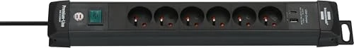 Brennenstuhl Premium-Line, 6-fach, 1x USB-A/1x USB-C USB-PD, 3m, schwarz