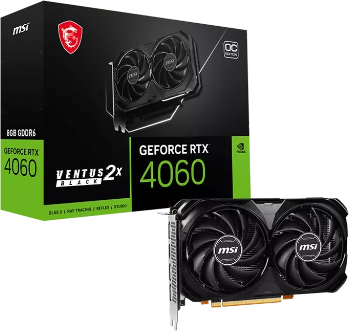 MSI GeForce RTX 4060 Ventus 2X Black 8G OC, 8GB GDDR6, HDMI, 3x DP