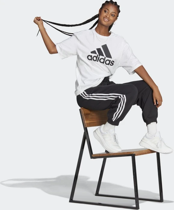 adidas Essentials 3-Streifen French Terry Loose-Fit Trainingshose lang schwarz/weiß (Damen)