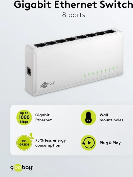 Wentronic goobay Desktop Gigabit Switch, 8x RJ-45