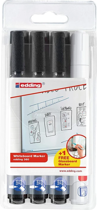 edding 360 Whiteboardmarker schwarz 3er-Pack, 90 Whiteboardmarker schwarz, 3er-Pack