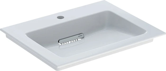 Geberit ONE Möbelwaschtisch Abgang horizontal 60cm, Hahnloch mittig, weiß/KeraTect