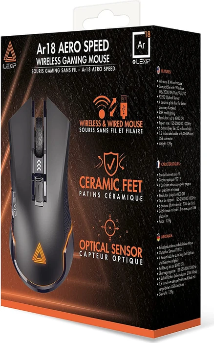 Lexip Ar18 Aero Speed Wireless Gaming Mouse schwarz, USB
