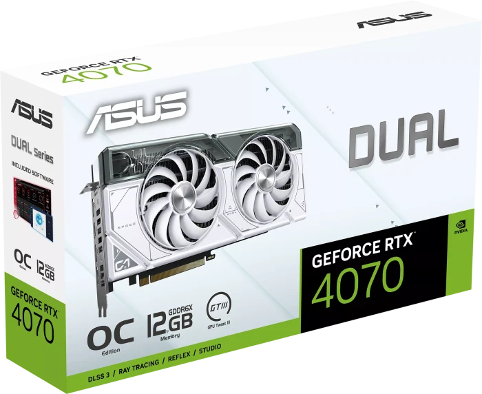 ASUS Dual GeForce RTX 4070 White OC, DUAL-RTX4070-O12G-WHITE, 12GB GDDR6X, HDMI, 3x DP