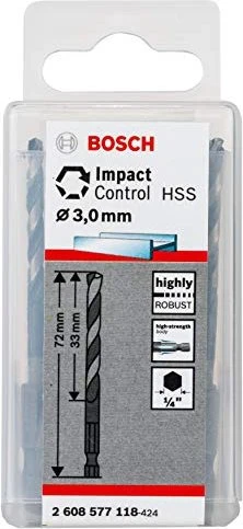 Bosch Professional HSS Impact Control Spiralbohrer, 3x33x72mm, 1 Stück