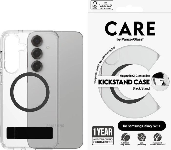 PanzerGlass Care Feature Case Kickstand Magnetic Qi für Samsung Galaxy S25+ transparent/schwarz