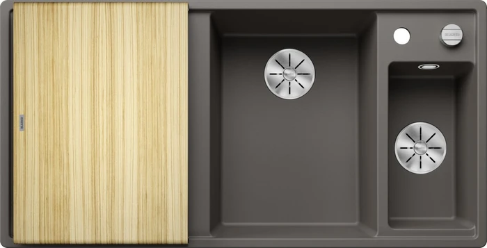Blanco Axia III 6 S InFino Becken rechts mit Ablauffernbedienung vulkangrau inkl. Holzschneidebrett