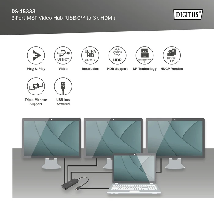 Digitus 3-Port MST Video Hub, USB-C [Stecker]