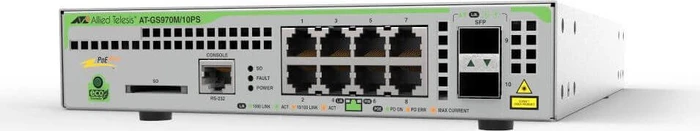 Allied Telesis CentreCOM GS970M Desktop Gigabit Managed Switch, 8x RJ-45, 2x SFP, 124W PoE+