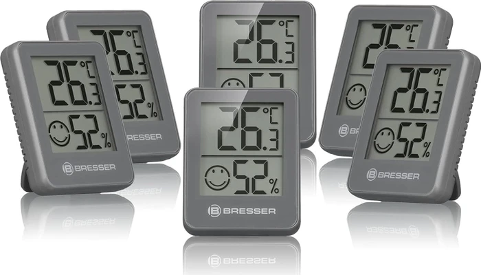 Bresser Temeo Hygro Indikator Temperaturstation grau, digital, 6 Stück