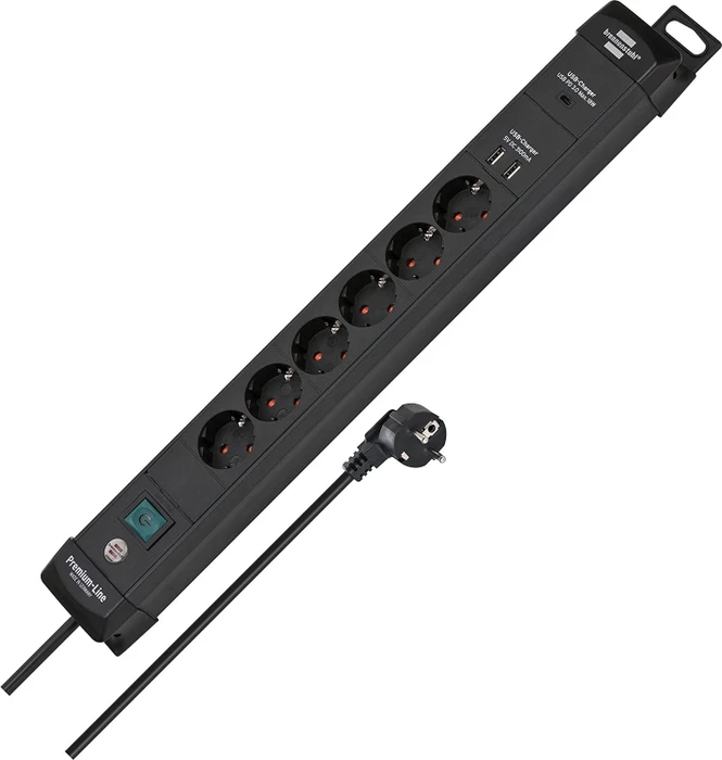 Brennenstuhl Premium-Line, 6-fach, 2x USB-A/1x USB-C USB-PD, 3m, schwarz