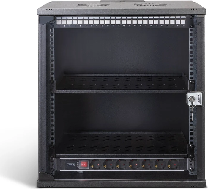 Digitus Professional SoHo Pro Line 19" Wandgehäuse SET 12HE, unmontiert, Sicherheitsglastür, IP20, RAL 9005, 400mm tief