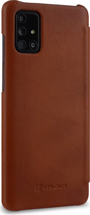 Stilgut Book Type Leather Case für Samsung Galaxy A71 braun
