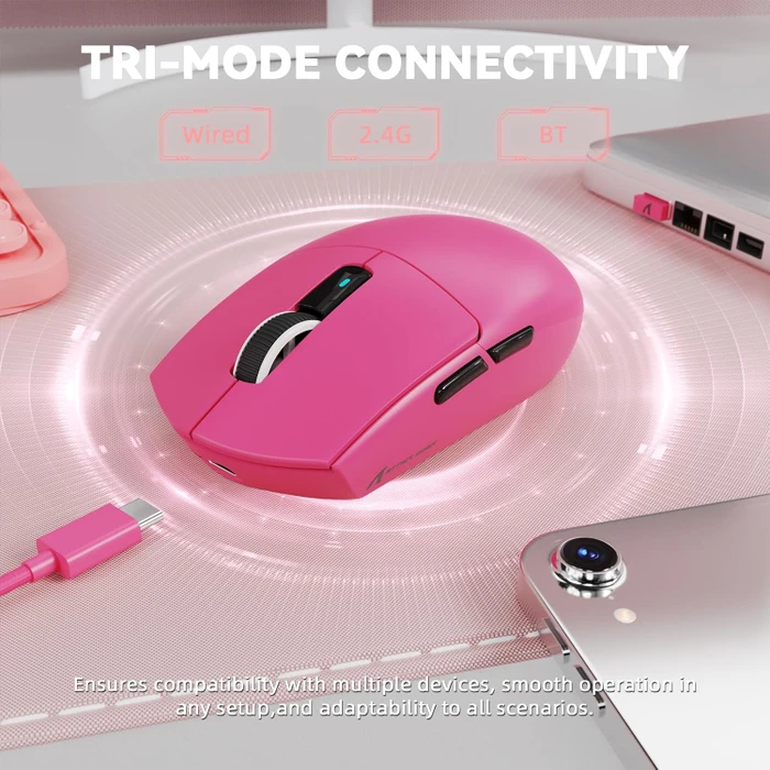 Attack Shark G3Pro Tri-mode Wireless Gaming Mouse mit Ladestation, Berry Red, USB/Bluetooth