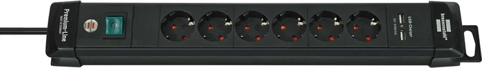 Brennenstuhl Premium-Line Steckdosenleiste 2x USB, 6-fach, 3m, grau