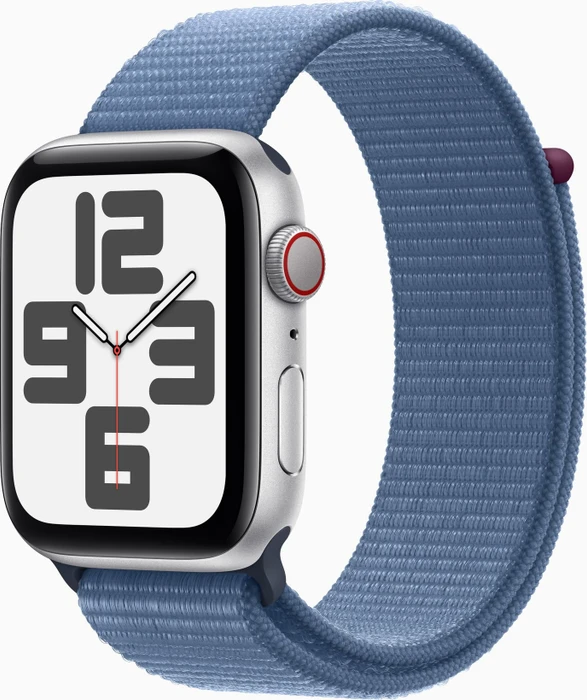 Apple Watch SE (2022) (GPS + Cellular) 44mm silber mit Sport Loop winterblau