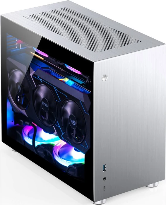 Jonsbo V10, silber, Glasfenster, Mini-ITX