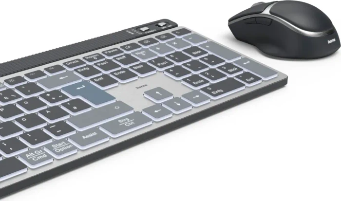 Hama WKM-750 Multi-Device-Tastatur-Maus-Set, blau/grau/schwarz, USB/Bluetooth, DE