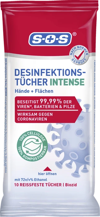 SOS Hand-/Flächendesinfektionstücher, 10 Stück