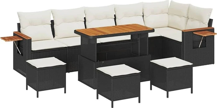 vidaXL Polyrattan Gartensofa Lounge-Set schwarz/creme, 12-tlg.