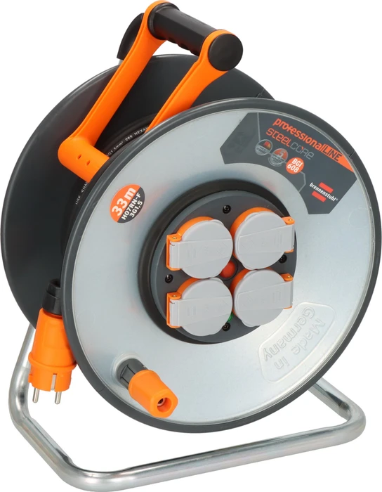 Brennenstuhl professionalLINE SteelCore Kabeltrommel, Schuko auf 4x Schuko, 33m, IP44, H07RN-F 3G1,5