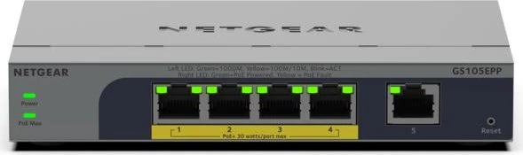 Netgear GS100 Desktop Gigabit Smart Switch, 5x RJ-45, 120W PoE+