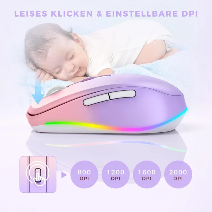 Seenda Rechargeable Wireless RGB Mouse mit Jiggler-Funktion, rosa/violett, USB