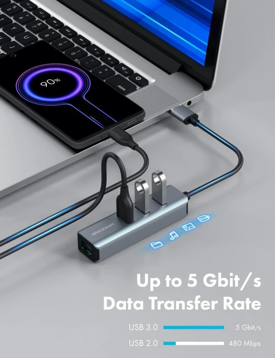 Graugear G-HUB31L-A, LAN-Adapter, USB-Hub, RJ-45, USB-A 3.0 [Stecker]
