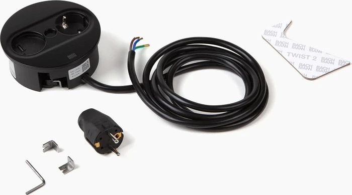 Bachmann Twist 2, 1-fach, 1x USB-Charger A/C, rund, 2m, schwarz