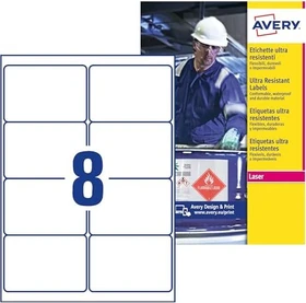 Avery-Zweckform Folienetiketten ultra resistent, 92.1x67.7mm, wetterfest, weiß, 10 Blatt (80 Etiketten)