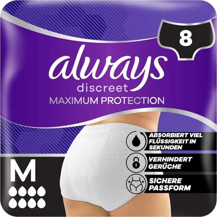 Always Discreet Max Protection Pants Inkontinenz Schutzhose Größe M, 8 Stück
