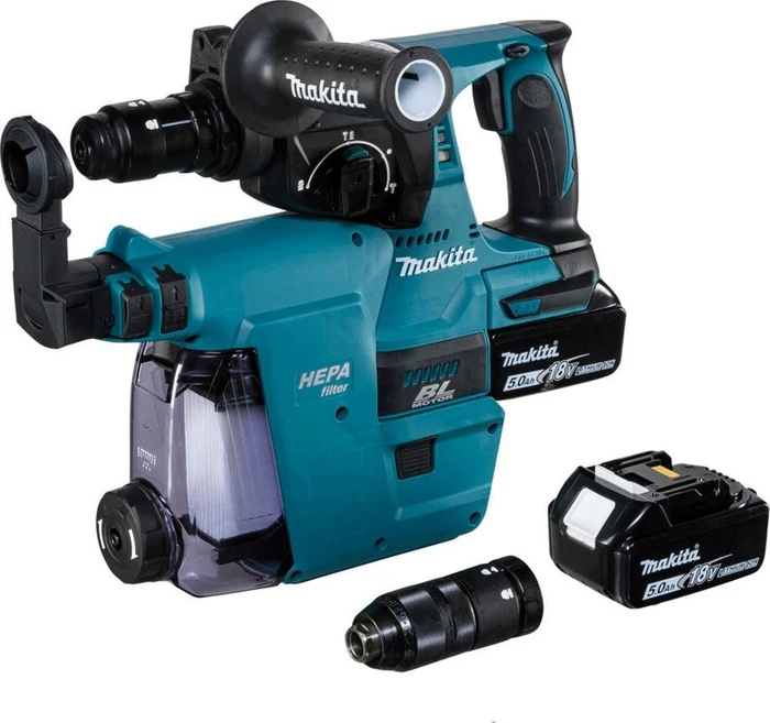 Makita DHR243RTJW Akku-Bohr-/Meißelhammer inkl. MAKPAC + 2 Akkus 5.0Ah + Absaugeinheit
