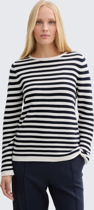 Tom Tailor Rundhalsausschnitt Strickpullover dark navy white stripe (Damen)