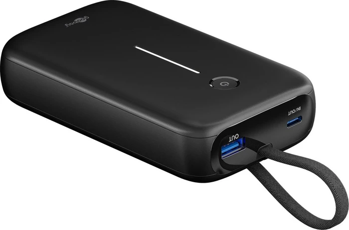 Wentronic Goobay Powerbank 20000mAh mit integriertem USB-C-Kabel schwarz