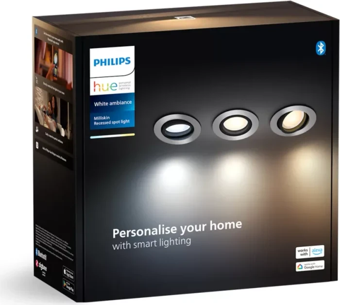 Philips Hue White Ambiance Milliskin Einbauleuchte rund alu, 3 Stück