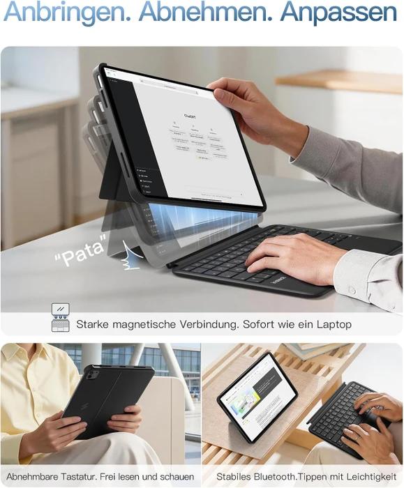 Inateck ACE Touch Ultraleicht Tastatur für iPad Air 11" (M4/M3) und iPad Pro 11" (4/3/2/1), schwarz/grau, DE