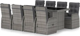 vidaXL Polyrattan Garten-Essgruppe Gartenmöbel-Set grau, 9-tlg.