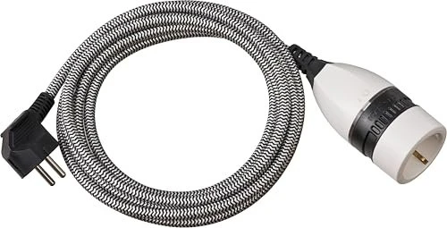 Brennenstuhl Netzkabel Schuko Textil-Verlängerungskabel mit beleuchtetem Ein/Aus-Drehschalter weiß, 3m