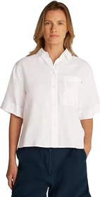 Tommy Hilfiger Regular Fit Leinen Hemd kurzarm optic white (Damen)